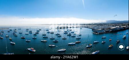 Vue aérienne du port de Monterey avec voiliers et Waterfront Banque D'Images
