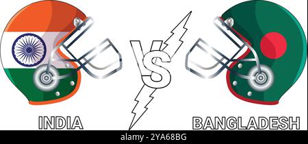 Inde vs Bangladesh 3d illustration vecteur drapeaux sur casque de cricket pour versus match avec fond transparent Illustration de Vecteur