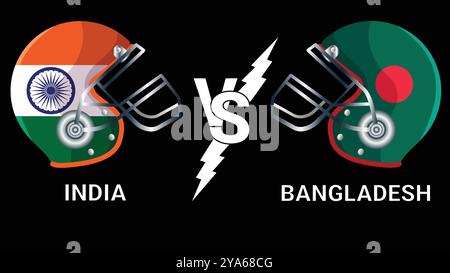 Inde vs Bangladesh 3d illustration vecteur drapeaux sur casque de cricket pour versus match avec fond noir Illustration de Vecteur