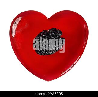 Cerveaux humains noircis pleins de maladie ou de pensées sombres après une mauvaise histoire d'amour Banque D'Images