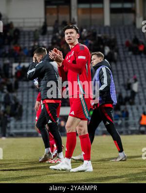 REYKJAVIK, ISLANDE - 11 OCTOBRE 2024 : Kieffer Moore du pays de Galles lors du match de l'UEFA Nations League 2025 entre l'Islande et le pays de Galles à Laugardalsvöllur Sta Banque D'Images