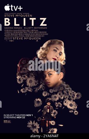 Blitz (2024) réalisé par Steve McQueen avec Saoirse Ronan, Harris Dickinson et Elliott Heffernan. Un jeune garçon provocant part à l'aventure à Londres pendant la seconde Guerre mondiale pour se retrouver en péril immense au milieu du Blitz, tandis que sa mère désemparée le cherche. Affiche US One Sheet ***USAGE ÉDITORIAL SEULEMENT***. Crédit : BFA / Apple TV+ Banque D'Images