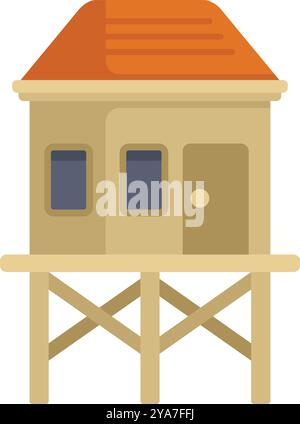 Illustration simple et colorée d'une maison sur pilotis debout sur des jambes en bois, isolée sur fond blanc Illustration de Vecteur