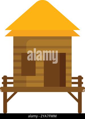 Cabane en bois simple mais confortable debout sur pilotis avec un toit de chaume, parfait pour une escapade relaxante dans un paradis tropical Illustration de Vecteur