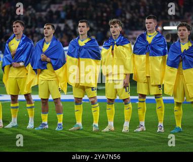 Bournemouth, Royaume-Uni. 11 octobre 2024. Bournemouth, Angleterre, 11 octobre 2024 : les U21 ukrainiens se préparent à l'action lors du match de qualification Euro U21 entre l'Angleterre et l'Ukraine au Vitality Stadium de Bournemouth, Angleterre (Will Hope/SPP) crédit : SPP Sport Press photo. /Alamy Live News Banque D'Images