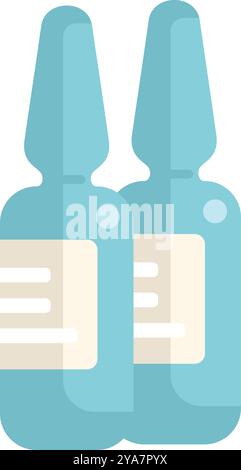 Illustration vectorielle plate simple de deux ampoules en verre médical debout ensemble, contenant des médicaments liquides chimiques pour les injections Illustration de Vecteur