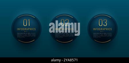 vecteur de modèle de marketing d'entreprise de style doré 3 étapes ou option Illustration de Vecteur