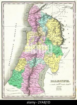 1827 Finley carte d'Israël - Palestine - Terre Sainte - Palestine - couvre la région de Sidon et Damas au nord jusqu'à la pointe sud de la mer morte ou Zoar Banque D'Images