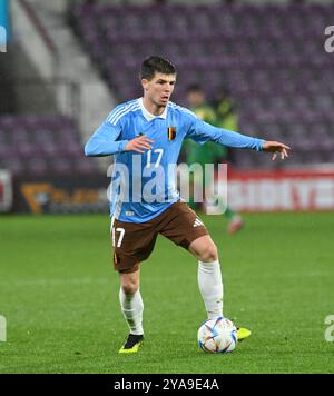 Tynecastle Park, Édimbourg, Royaume-Uni. 11 octobre 2024. Championnat des moins de 21 ans de l'UEFA Ecosse - Belgique Jarne Steuckers of Belgium Under 21s Credit : eric mccowat/Alamy Live News Banque D'Images