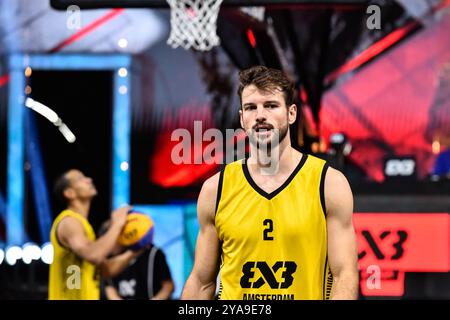 Amsterdam, pays-Bas. 12 octobre 2024. AMSTERDAM, PAYS-BAS - 12 OCTOBRE : Jan Driessen - Amsterdam lors du match FIBA 3x3 World Tour Amsterdam 2024 entre Amsterdam et Dusseldorf au Gasthouder le 12 octobre 2024 à Amsterdam, pays-Bas. (Photo de Edwin J.H. de Vries/Orange Pictures) crédit : Orange pics BV/Alamy Live News Banque D'Images