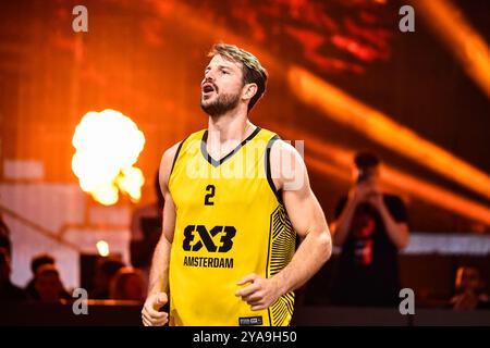 Amsterdam, pays-Bas. 12 octobre 2024. AMSTERDAM, PAYS-BAS - 12 OCTOBRE : Jan Driessen - Amsterdam lors du match FIBA 3x3 World Tour Amsterdam 2024 entre Amsterdam et Oulan-Bator au Gasthouder le 12 octobre 2024 à Amsterdam, pays-Bas. (Photo de Edwin J.H. de Vries/Orange Pictures) crédit : Orange pics BV/Alamy Live News Banque D'Images