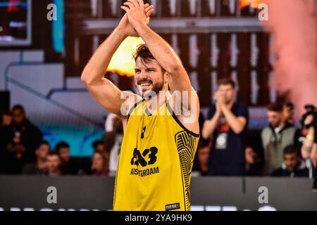 Amsterdam, pays-Bas. 12 octobre 2024. AMSTERDAM, PAYS-BAS - 12 OCTOBRE : Jan Driessen - Amsterdam lors du match FIBA 3x3 World Tour Amsterdam 2024 entre Amsterdam et Oulan-Bator au Gasthouder le 12 octobre 2024 à Amsterdam, pays-Bas. (Photo de Edwin J.H. de Vries/Orange Pictures) crédit : Orange pics BV/Alamy Live News Banque D'Images