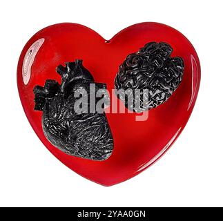 Quand l'amour noircit le cœur et l'esprit au-dessus d'un cœur rouge Banque D'Images