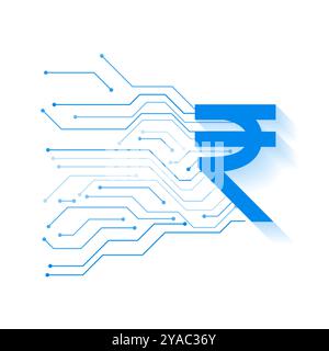 monnaie numérique fond blanc roupie indienne avec vecteur de lignes de circuit Illustration de Vecteur