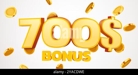 bonus de 700 dollars avec podium et chute de pièces d'or. Cashback ou concept de prix. Illustration vectorielle Illustration de Vecteur
