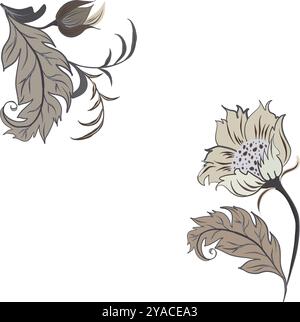 Cadre floral vectoriel dans le style William Morris pour les cartes de voeux dans les couleurs beige. Illustration d'une composition florale dans le style William Morris Illustration de Vecteur