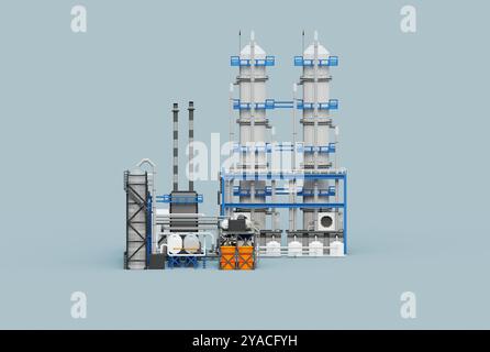 Usine de raffinage de pétrole brut en vue isométrique. Atout stylisé d'illustration minimaliste simplifiée pour l'énergie, le pétrole et le gaz et les infrastructures critiques Banque D'Images