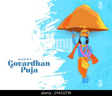 joyeux govardhan pooja fond grungy avec lord krishna levage vecteur de conception de montagne Illustration de Vecteur