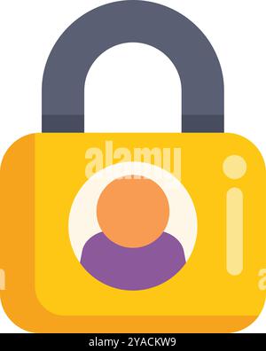 Cette illustration vectorielle montre un cadenas jaune protégeant le profil utilisateur avec un symbole d'information, représentant le concept de confidentialité des données Illustration de Vecteur