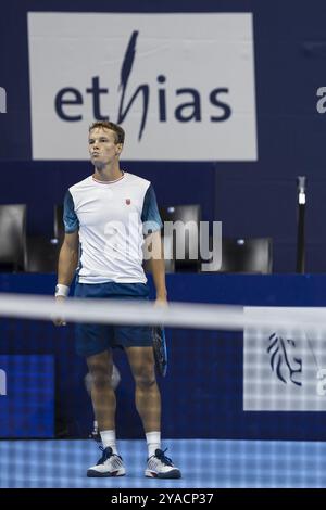 Anvers, Belgique. 13 octobre 2024. Le belge Michael Geerts photographié lors de la phase qualificative du tournoi ATP européen Open de Tennis, à Anvers, dimanche 13 octobre 2024. BELGA PHOTO DAVID PINTENS crédit : Belga News Agency/Alamy Live News Banque D'Images