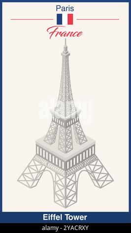 Illustration isométrique Tour Eiffel réalisée avec texture pointillée, technique du pointillisme. Affiche vectorielle Illustration de Vecteur