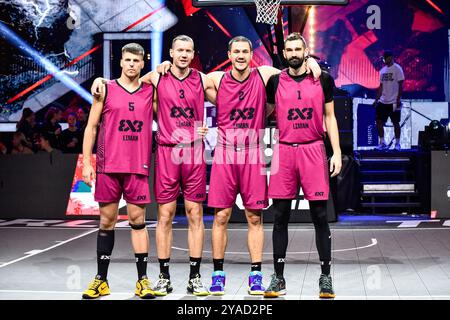 , - 13 OCTOBRE : Dusan Popovic - Liman, Andreja Milutinovic - Liman, Mihailo Vasic - Liman, Stefan Kojic - Liman lors du match FIBA 3x3 World Tour Amsterdam 2024 entre Liman et Utrecht à Gasthouder le 13 octobre 2024 à Amsterdam, pays-Bas. (Photo de Edwin J.H. de Vries/Orange Pictures) crédit : Orange pics BV/Alamy Live News Banque D'Images