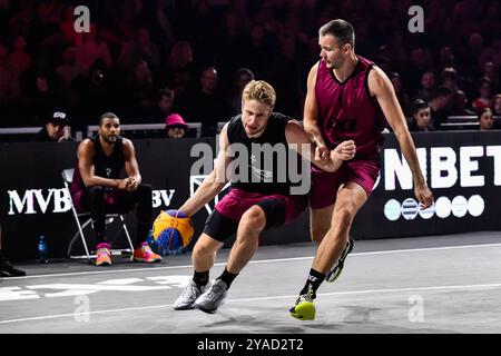 , - 13 OCTOBRE : Norbert Thelissen - Utrecht, Andreja Milutinovic - Liman lors du match FIBA 3x3 World Tour Amsterdam 2024 entre Liman et Utrecht au Gasthouder le 13 octobre 2024 à Amsterdam, pays-Bas. (Photo de Edwin J.H. de Vries/Orange Pictures) crédit : Orange pics BV/Alamy Live News Banque D'Images