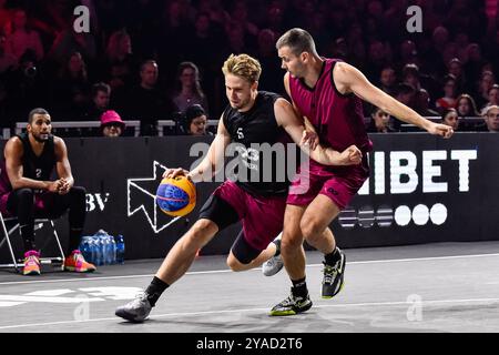 , - 13 OCTOBRE : Norbert Thelissen - Utrecht, Andreja Milutinovic - Liman lors du match FIBA 3x3 World Tour Amsterdam 2024 entre Liman et Utrecht au Gasthouder le 13 octobre 2024 à Amsterdam, pays-Bas. (Photo de Edwin J.H. de Vries/Orange Pictures) crédit : Orange pics BV/Alamy Live News Banque D'Images