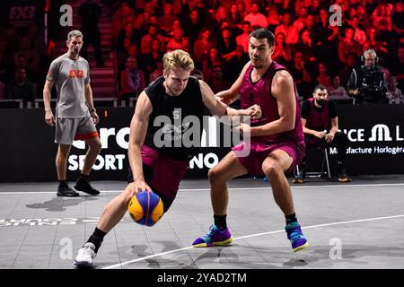 , - 13 OCTOBRE : Norbert Thelissen - Utrecht, Mihailo Vasic - Liman lors du match FIBA 3x3 World Tour Amsterdam 2024 entre Liman et Utrecht au Gasthouder le 13 octobre 2024 à Amsterdam, pays-Bas. (Photo de Edwin J.H. de Vries/Orange Pictures) crédit : Orange pics BV/Alamy Live News Banque D'Images