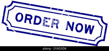 Grunge bleu ordre maintenant mot carré tampon en caoutchouc sur fond blanc Illustration de Vecteur