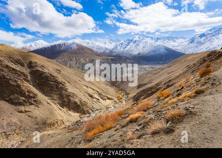 La vue sur le paysage de la montagne du couloir Wakhan depuis l'autoroute du Pamir. Le corridor de Wakhan est situé à la frontière entre le Tadjikistan et l'Afghanistan. Banque D'Images