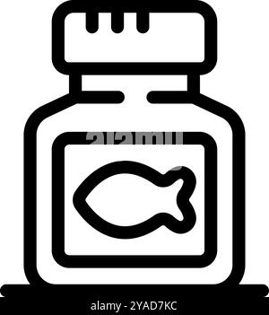 Icône de ligne d'un pot avec des pilules d'huile de poisson, riche en acides gras oméga 3 Illustration de Vecteur