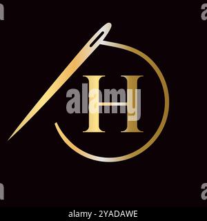 Lettre H Tailor logo, aiguille et logotype de fil pour vêtement, broderie, textile, mode, tissu, panneau en tissu Illustration de Vecteur