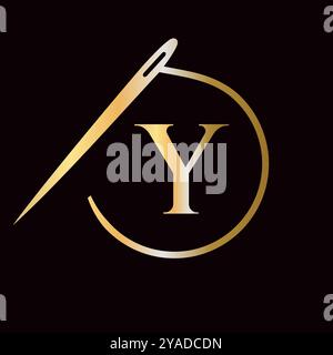 Lettre y Tailor logo, aiguille et logotype de fil pour vêtement, broderie, textile, mode, tissu, panneau en tissu Illustration de Vecteur