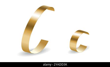 Lettres de ruban or brillant de l'alphabet anglais sur fond blanc et ombres. Illustration vectorielle pour l'événement de vacances Illustration de Vecteur