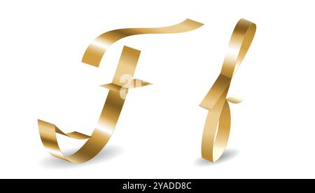 Ruban de vacances en or sous la forme d'un alphabet anglais lettres F sur fond blanc. Symbole de police d'illustration vectorielle Illustration de Vecteur