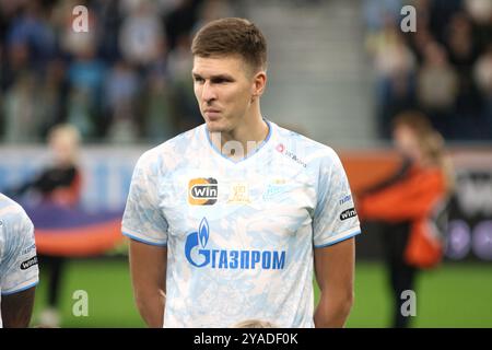 Saint-Pétersbourg, Russie. 12 octobre 2024. Aleksandr Sobolev (7 ans) de Zenit vu lors du match de football Winline Super Series entre Zenit Saint-Pétersbourg et Voïvodine Serbie à Gazprom Arena. Score final ; Zenit 4:1 Voïvodine. Crédit : SOPA images Limited/Alamy Live News Banque D'Images