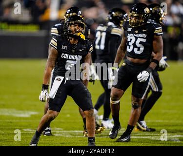 12 octobre 2024 : la sécurité des buffles du Colorado Cam'Ron Silmon-Craig (7 ans) célèbre une rupture de passe pendant la seconde moitié du match de football entre le Colorado et l'État du Kansas à Boulder, EN CALIFORNIE. Derek Regensburger/CSM. Banque D'Images