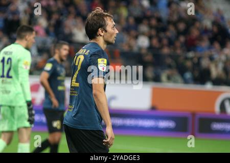 Saint-Pétersbourg, Russie. 12 octobre 2024. Lazar Nikolic (22 ans) de Voïvodine vu en action lors du match de football Winline Super Series entre Zenit Saint-Pétersbourg et Voïvodine Serbie à Gazprom Arena. Score final ; Zenit 4:1 Voïvodine. (Photo de Maksim Konstantinov/SOPA images/SIPA USA) crédit : SIPA USA/Alamy Live News Banque D'Images