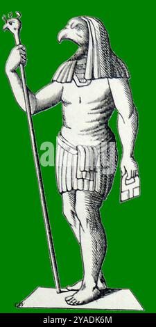 Une illustration de la fin du XIXe siècle montrant la divinité égyptienne ISIS sur un fond vert - رسم توضيحي يعود إلى أواخر القرن التاسع عشر يظهر فيه الإله المصري إيزيس على خلفية خضراء Banque D'Images