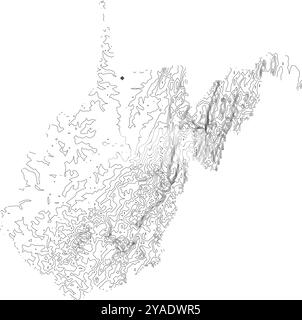 Carte détaillée de l'état de Virginie-occidentale, mettant en valeur sa topographie accidentée au cœur des Appalaches Illustration de Vecteur