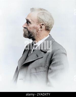 Portrait de profil d'Alfred Nobel, utilisé sur la médaille du prix Nobel d'or, fin des années 1800 - amélioré avec l'IA et colorisé Banque D'Images