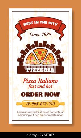 Logo pizza. Conception de flyer Pizzeria. Cuisine italienne. Commande restaurant. Four de cuisine. Marketing de repas de boulangerie. Brochure marketing de livraison express. Pepperoni cuit au four. Modèle de bannière publicitaire de café vectoriel Illustration de Vecteur
