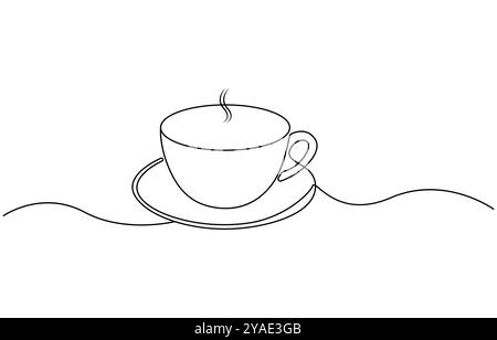 Tasse de dessin continue d'une ligne de dessin graphique de café chaud. Boisson chaude d'illustration d'art simple ligne sur fond transparent, tasse de thé continu Illustration de Vecteur