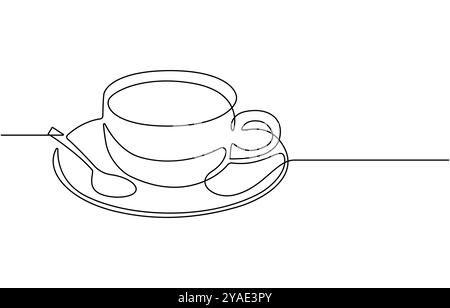Tasse de dessin continue d'une ligne de dessin graphique de café chaud. Boisson chaude d'illustration d'art simple ligne sur fond transparent, tasse de thé continu Illustration de Vecteur