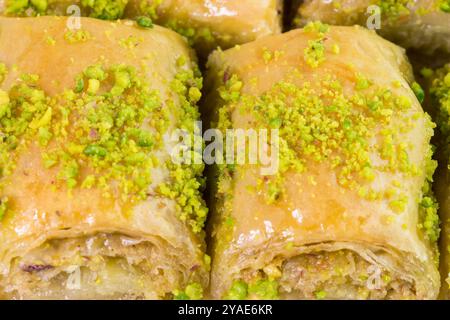 Baklava turc avec pistaches en gros plan Banque D'Images