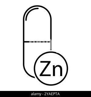 Icône de Zn minéral, symbole de supplément de pilule de médecine saine, illustration vectorielle de vitamine complexe. Illustration de Vecteur