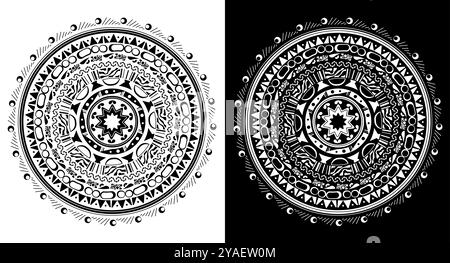 Motif circulaire noir et blanc. Ornements géométriques. Créativité minimaliste et compris Style grungy et sale. Élément de design minimaliste Illustration de Vecteur