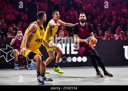 , - OCTOBRE 13 : Stefan Kojic - Liman, Marko Brankovic - Ub, Dejan Majstorovic - Ub lors du match de finale FIBA 3x3 World Tour Amsterdam 2024 entre Ub et Liman au Gasthouder le 13 octobre 2024 à Amsterdam, pays-Bas. (Photo de Edwin J.H. de Vries/Orange Pictures) crédit : Orange pics BV/Alamy Live News Banque D'Images