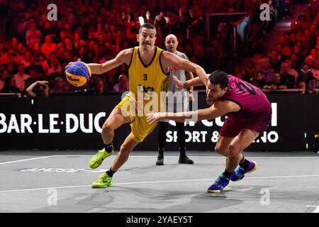 , - 13 OCTOBRE : Strahinja Stojacic - Ub, Mihailo Vasic - Liman lors du match de finale FIBA 3x3 World Tour Amsterdam 2024 entre Ub et Liman au Gasthouder le 13 octobre 2024 à Amsterdam, pays-Bas. (Photo de Edwin J.H. de Vries/Orange Pictures) crédit : Orange pics BV/Alamy Live News Banque D'Images